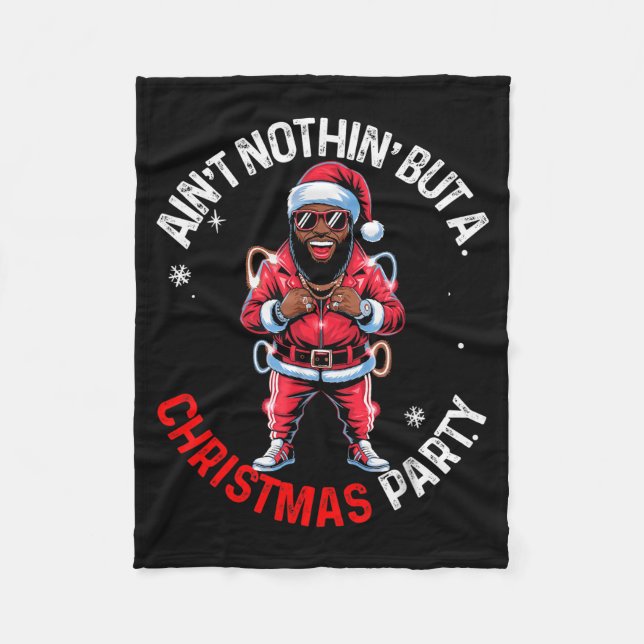 Black African American Santa Claus Christmas Pajam Fleece Blanket (Front)