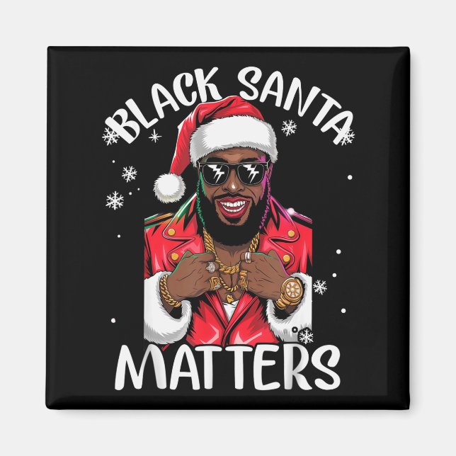Black African American Santa Claus Christmas Pajam Magnet (Front)