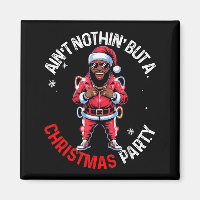 Black African American Santa Claus Christmas Pajam Magnet (Front)