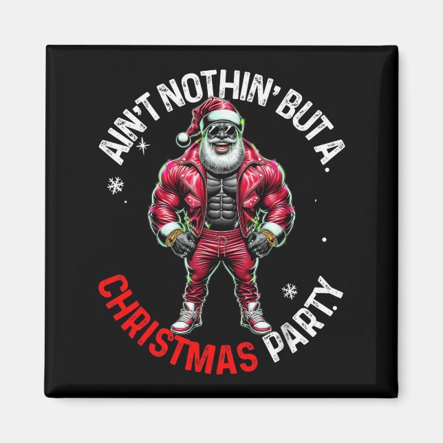 Black African American Santa Claus Christmas Pajam Magnet (Front)