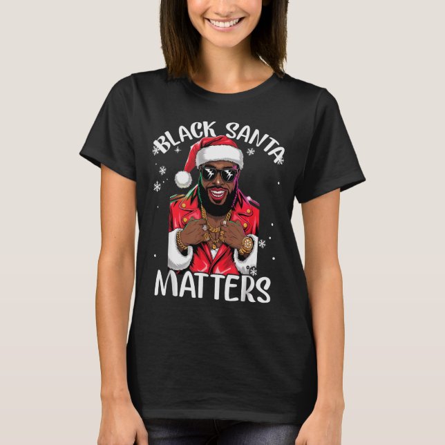 Black African American Santa Claus Christmas Pajam T-Shirt (Front)
