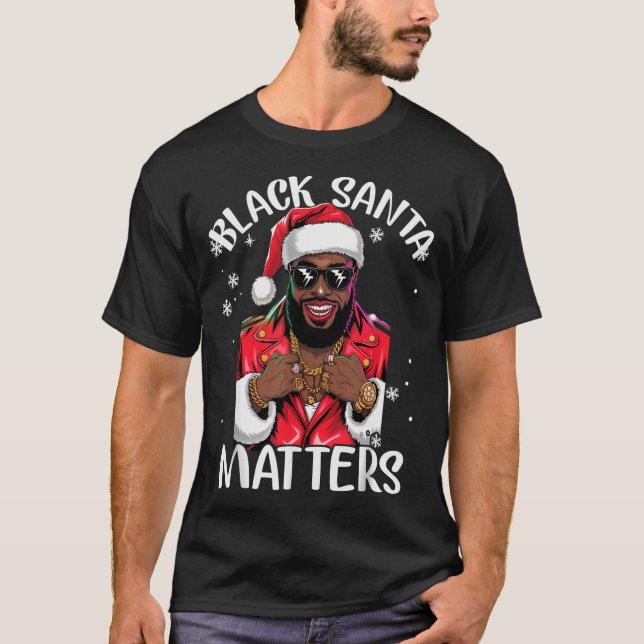 Black African American Santa Claus Christmas Pajam T-Shirt (Front)