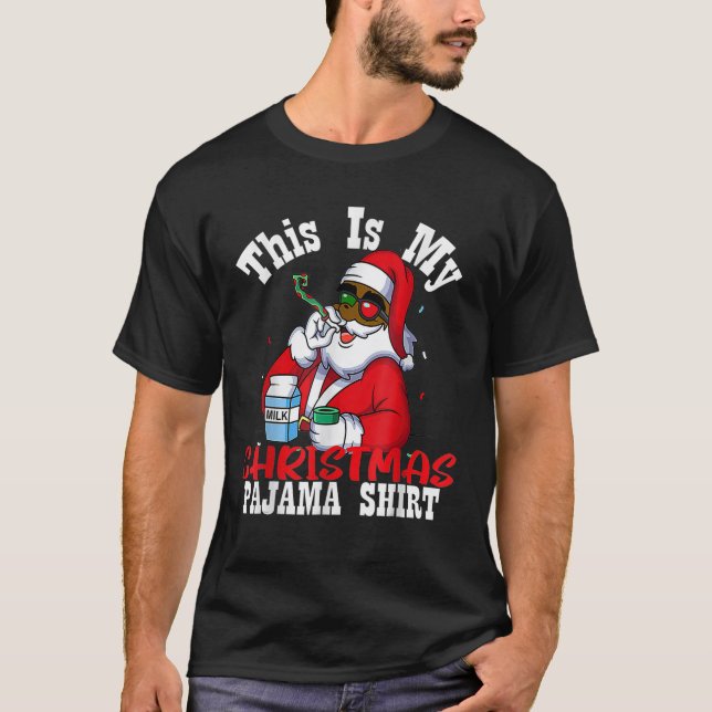 Black African American Santa Claus Christmas Pajam T-Shirt (Front)