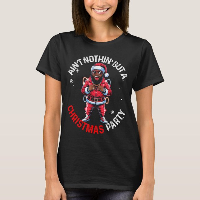 Black African American Santa Claus Christmas Pajam T-Shirt (Front)