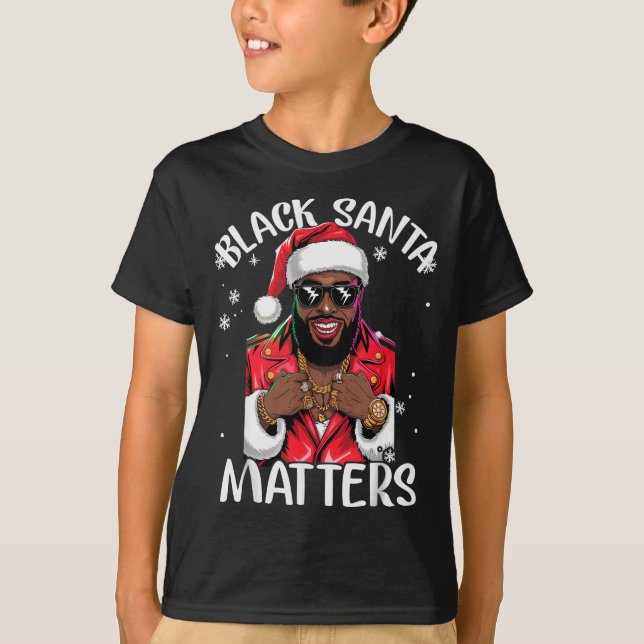Black African American Santa Claus Christmas Pajam T-Shirt (Front)