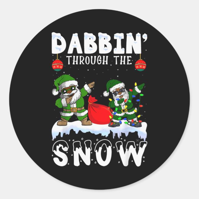 Black African American Santa Claus Dabbing Christm Classic Round Sticker (Front)
