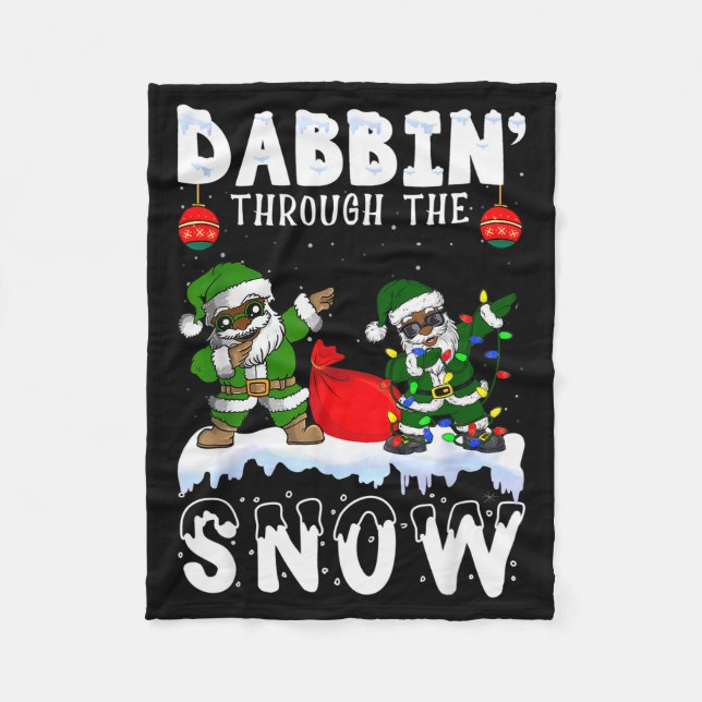 Black African American Santa Claus Dabbing Christm Fleece Blanket (Front)