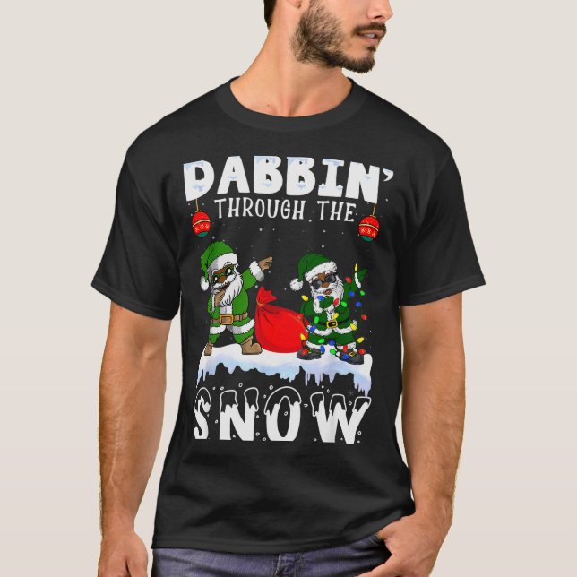 Black African American Santa Claus Dabbing Christm T-Shirt (Front)