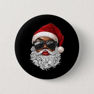 Black African American Santa Claus Face Xmas Merry 6 Cm Round Badge