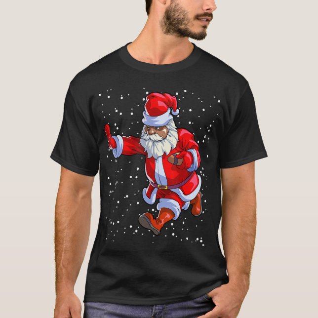 Black African American Santa Claus Football Afro C T-Shirt (Front)
