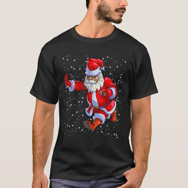 Black African American Santa Claus Football Afro C T-Shirt (Front)