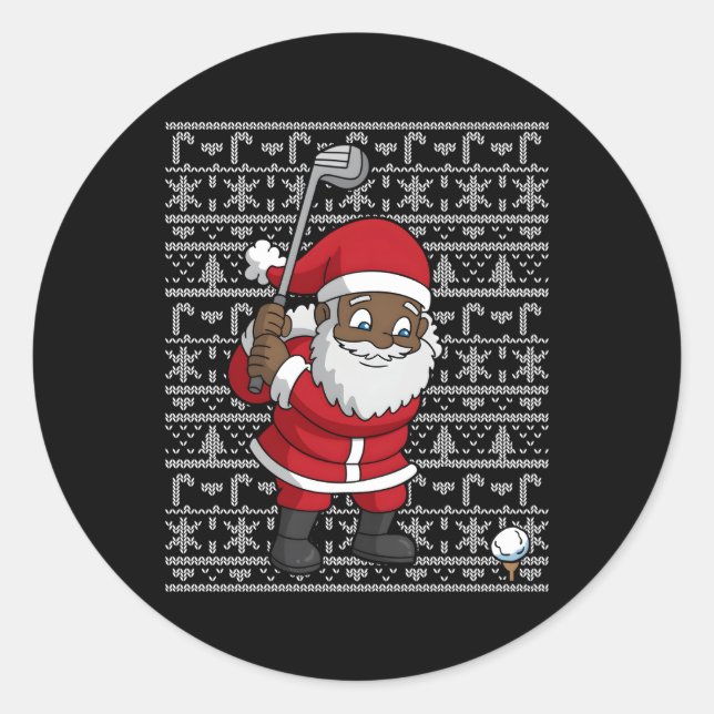 Black African American Santa Claus Golf Ugly Classic Round Sticker (Front)