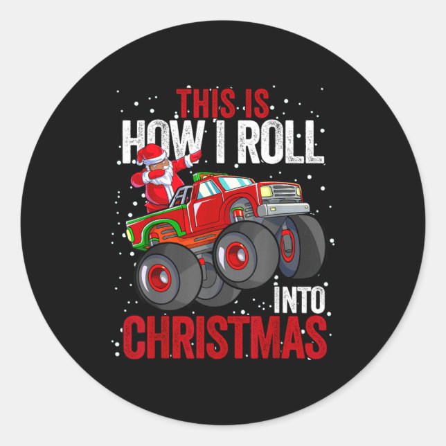 Black African American Santa Claus Monster Truck C Classic Round Sticker (Front)