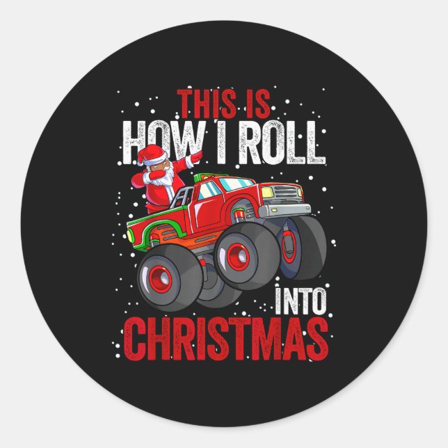 Black African American Santa Claus Monster Truck C Classic Round Sticker (Front)