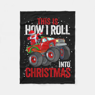 Black African American Santa Claus Monster Truck C Fleece Blanket
