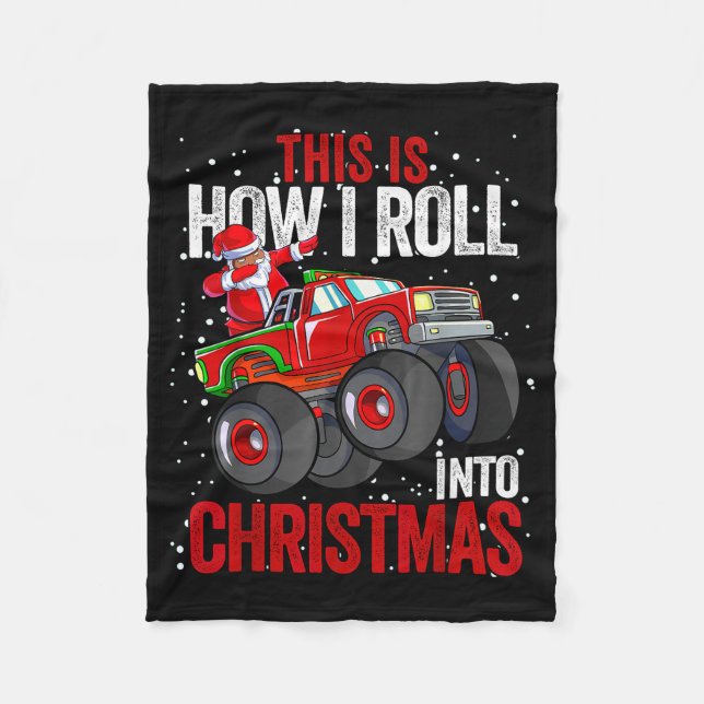 Black African American Santa Claus Monster Truck C Fleece Blanket (Front)