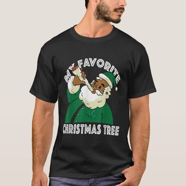 Black African American Santa Claus Weed Christmas  T-Shirt (Front)