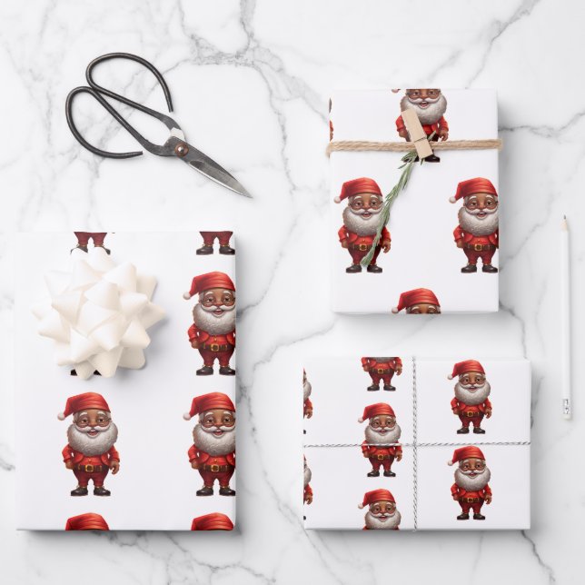 Black African American Santa Gnome Gift Wrap Paper (Front)