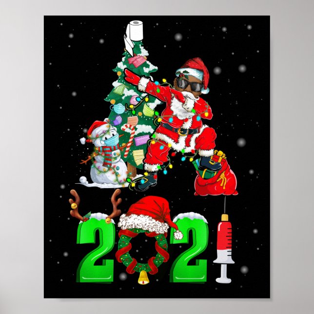 Black African American Santa Snowman Christmas Poster (Front)