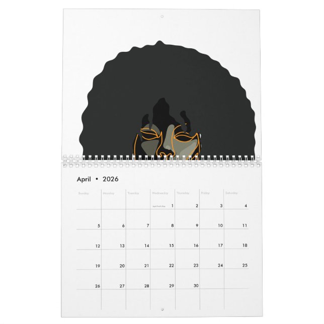 Black African American Woman Portraits Calendar (Apr 2026)