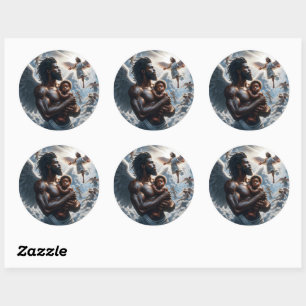 Black African Angel man With baby Classic Round Sticker