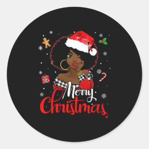black african girl american melanin christmas sant classic round sticker
