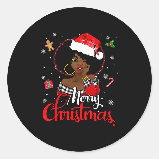 black african girl american melanin christmas sant classic round sticker (Front)
