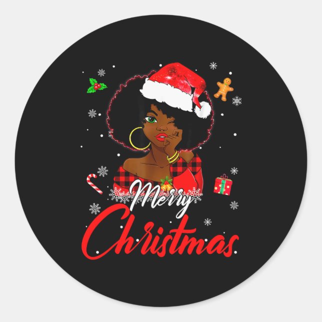Black African Girl American Melanin Christmas Sant Classic Round Sticker (Front)
