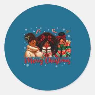Black African Girl American Melanin Christmas Sant Classic Round Sticker