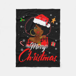 Black African Girl American Melanin Christmas Sant Fleece Blanket