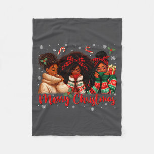 Black African Girl American Melanin Christmas Sant Fleece Blanket