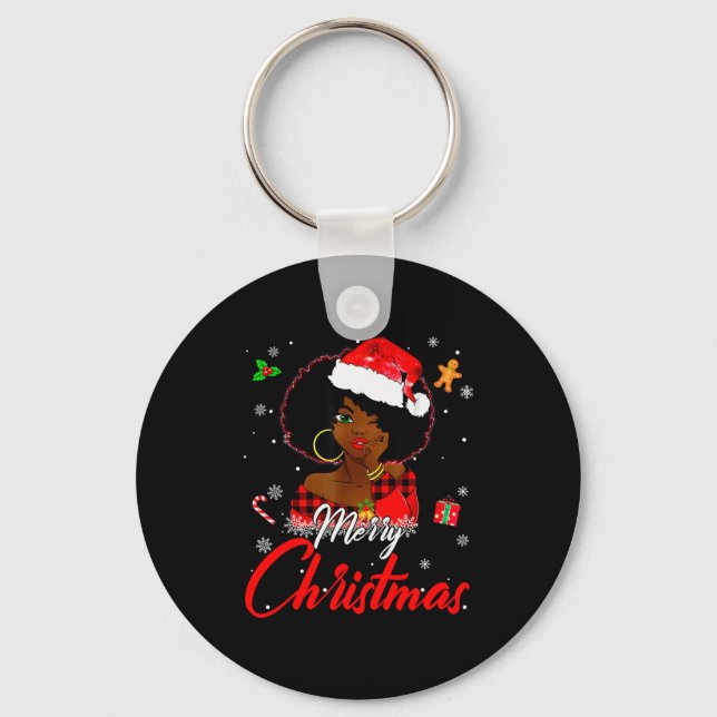 Black African Girl American Melanin Christmas Sant Key Ring (Front)