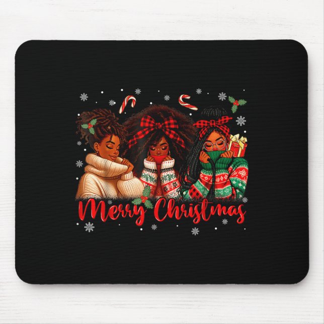 Black African Girl American Melanin Christmas Sant Mouse Mat (Front)