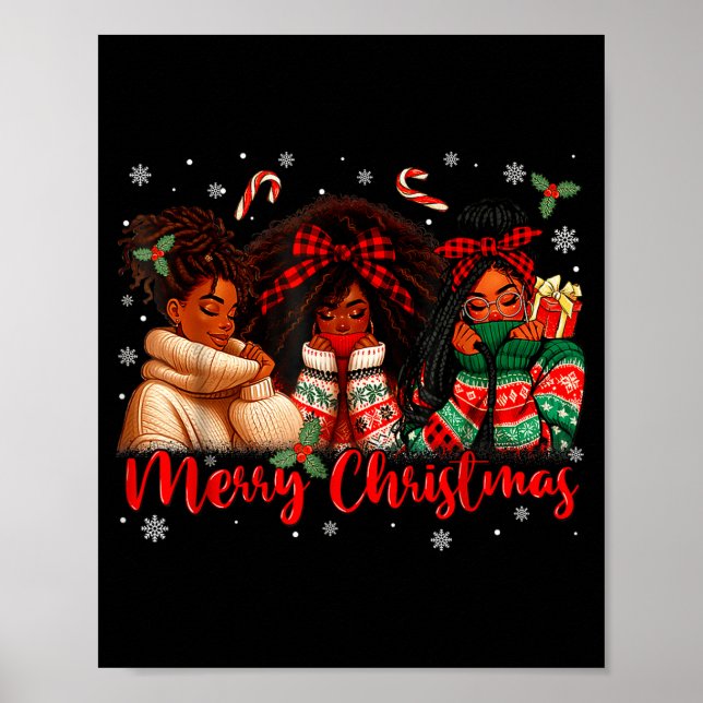 Black African Girl American Melanin Christmas Sant Poster (Front)