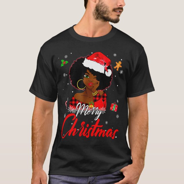 Black African Girl American Melanin Christmas Sant T-Shirt (Front)