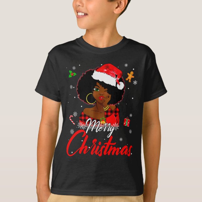 Black African Girl American Melanin Christmas Sant T-Shirt (Front)