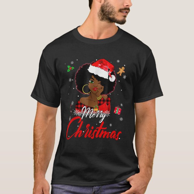 Black African Girl American Melanin Christmas Sant T-Shirt (Front)
