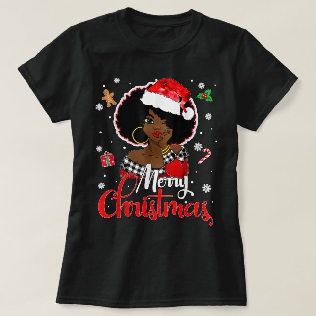 Black African Girl American Melanin Christmas Sant T-Shirt (Design Front)