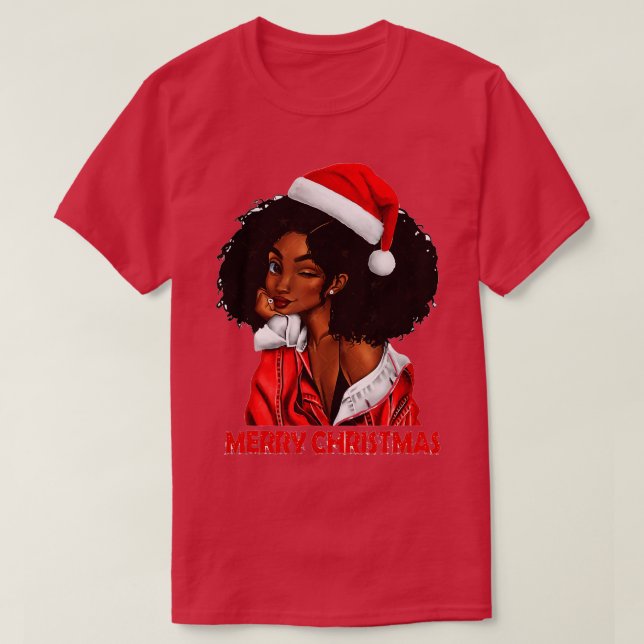 Black African Girl American Melanin Christmas Sant T-Shirt (Design Front)