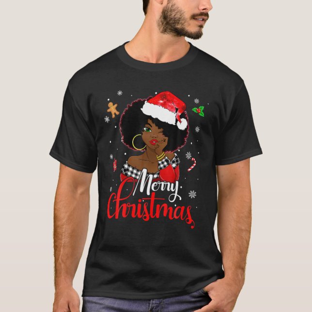 Black African Girl American Melanin Christmas Sant T-Shirt (Front)