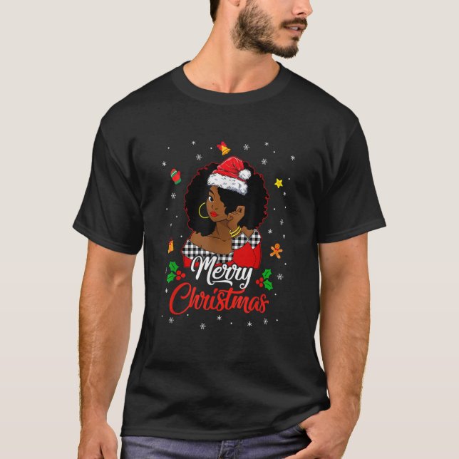 Black African Girl American Melanin Christmas Sant T-Shirt (Front)