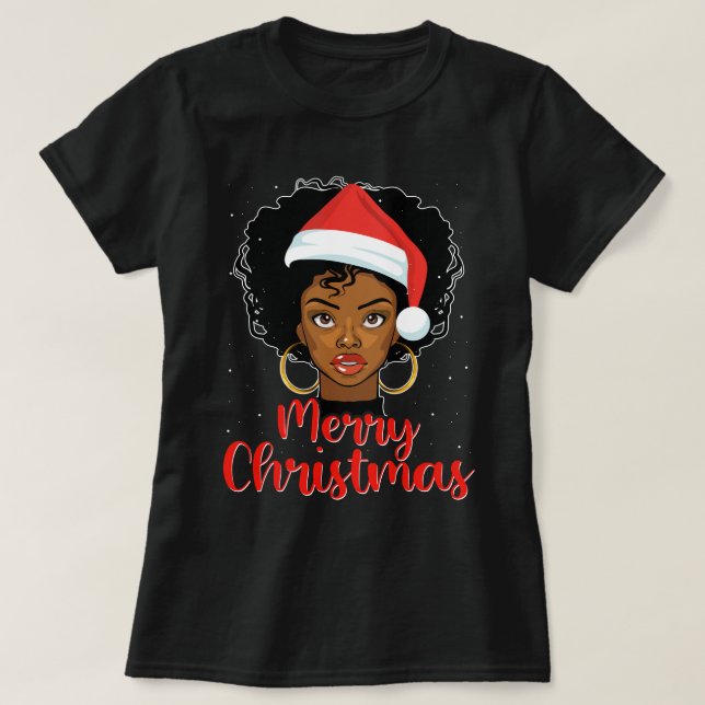 Black African Girl American Melanin Christmas Sant T-Shirt (Design Front)