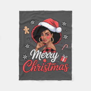 Black African Girl American Merry Christmas Santa  Fleece Blanket
