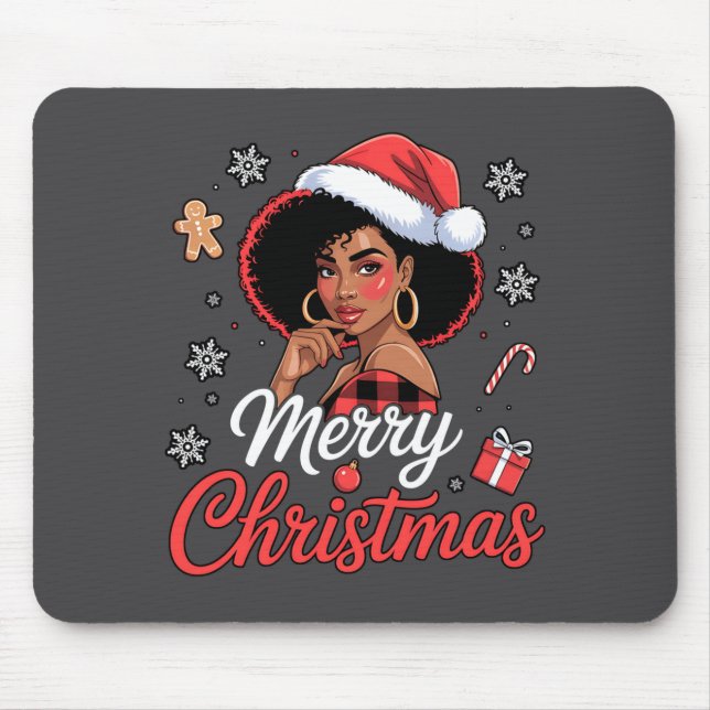 Black African Girl American Merry Christmas Santa  Mouse Mat (Front)