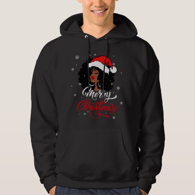Black African Girl American Santa Christmas Melani Hoodie (Front)