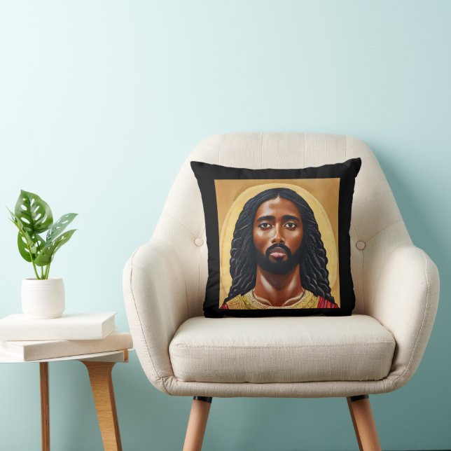 Black African Jesus Christ Religious Art Cushion (Chair)