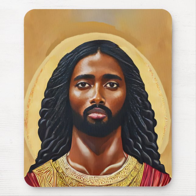 Black African Jesus Christ Religious Art Mouse Mat (Front)