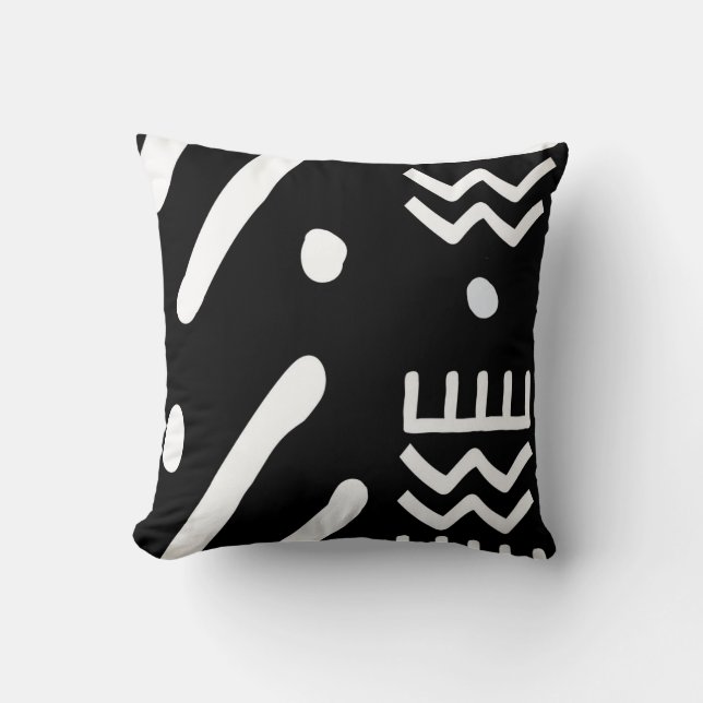 Black African Mud Cloth Inspired Throw Pillow (Front)