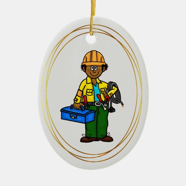Black African or Tan Lineman Ornament (Front)
