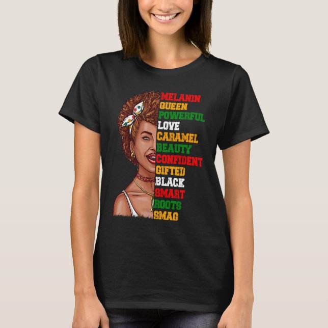 Black African Queen Words Girl Afro Natural Hair M T-Shirt (Front)